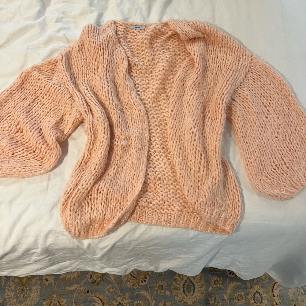 Peach Open-Front Chunky Knit Cardigan Sweater